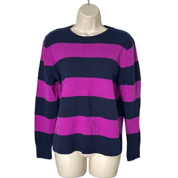 J. Crew Wide Stripe Navy and Pink/Purple Wool Blend Sweater Size M - Picture 1 of 6